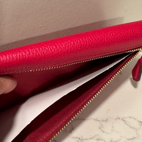 Coach Cherry Red and Gold Soft Leather Trifold - Picture 10 of 16